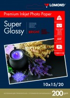 200 г/м2, 10х15, Super Glossy Bright Premium фотобумага, 20 листов Lomond 1101113