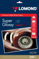 240 г/м, A4, Super Glossy Bright Premium фотобумага, 20 листов Lomond 1105100