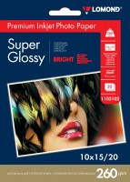 260 г/м2, 10х15, Super Glossy Bright Premium фотобумага, 20 листов Lomond 1103102