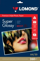 260 г/м, A4, Super Glossy Bright Premium фотобумага, 20 листов Lomond 1103101