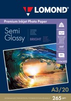 265 г/м, A3, Semi Glossy Bright Premium двухсторонняя фотобумага, 20 листов Lomond 1106302