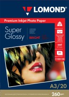 260 г/м, A3, Super Glossy Bright Premium фотобумага, 20 листов Lomond 1103130