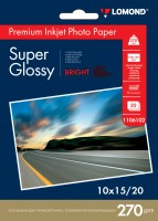 270 г/м2, 10х15, Super Glossy Bright Premium фотобумага, 20 листов Lomond 1106102