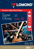 280 г/м2, A3, Super Glossy Warm Premium фотобумага, 20 листов Lomond 1104102