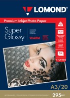 295 г/м2, A3 Super Glossy Warm Premium фотобумага, 20 л. Lomond 1108102