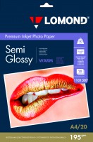 195 г/м, A4, Semi Glossy Warm Premium фотобумага, 20 листов Lomond 1101307