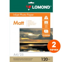 120 г/м, А4, Матовая односторонняя фотобумага, 25 листов Lomond 0102030 2 пачки