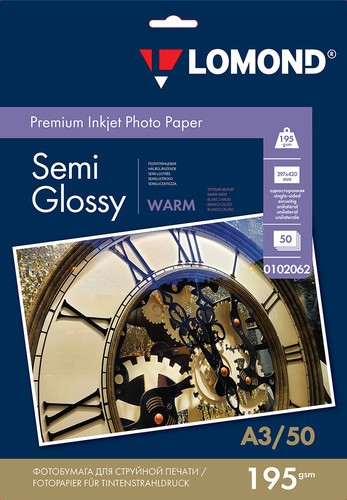 195 г/м, A3, Semi Glossy Warm Premium фотобумага, 20 листов Lomond 0102062 195 г/м, A3, Semi Glossy Warm Premium фотобумага, 20 листов Lomond 0102062