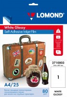 Lomond PET Self-Adhesive White Glossy Ink Jet Film – белая глянцевая самоклеющаяся пленка, А4, 100 мкм, 25л 2710003