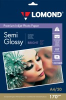 170 г/м, A4, Semi Glossy Bright Premium фотобумага, 20 листов Lomond 1101305